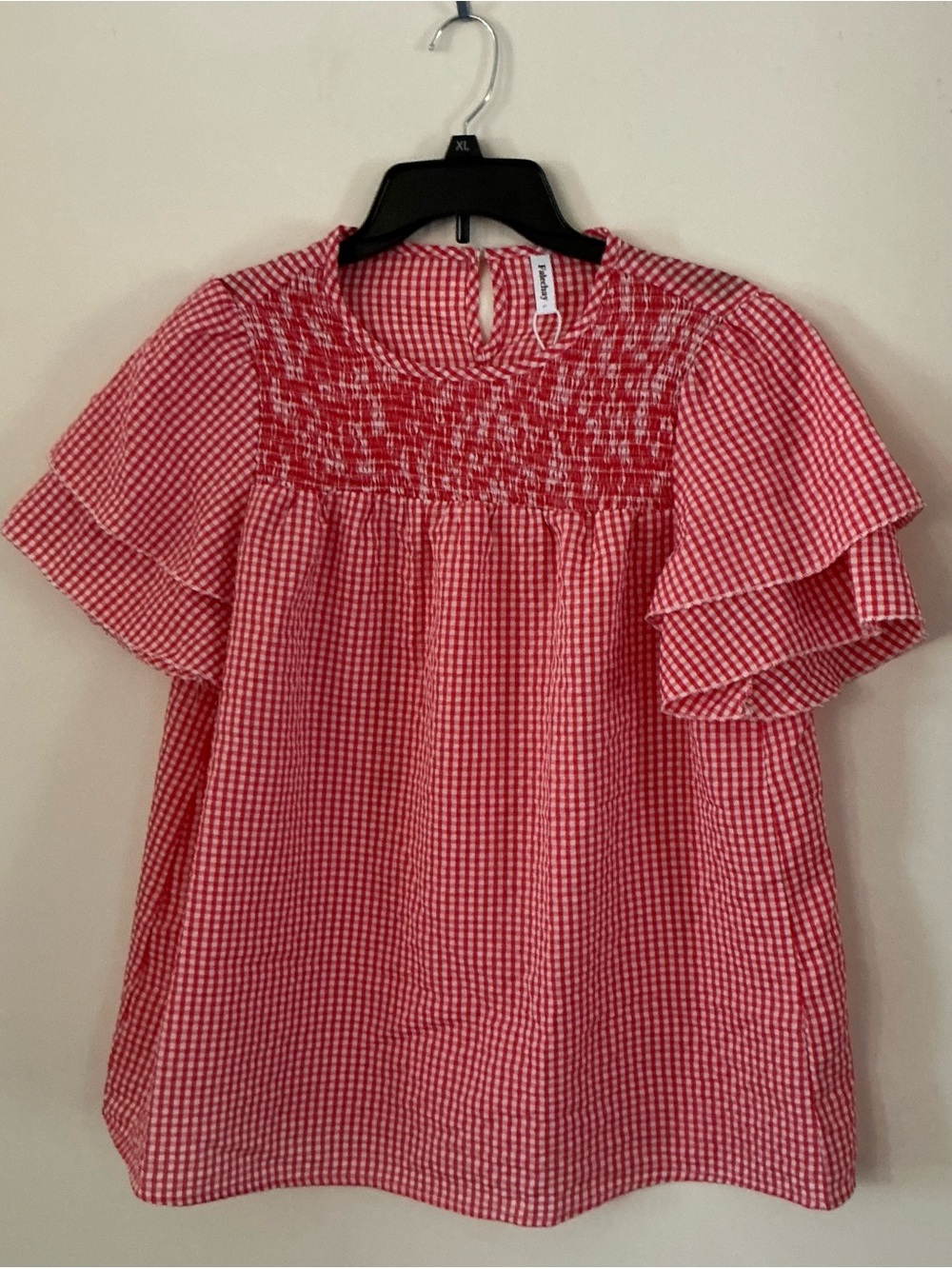 Gingham Smocked Flutter Sleeve Blouse - Pink